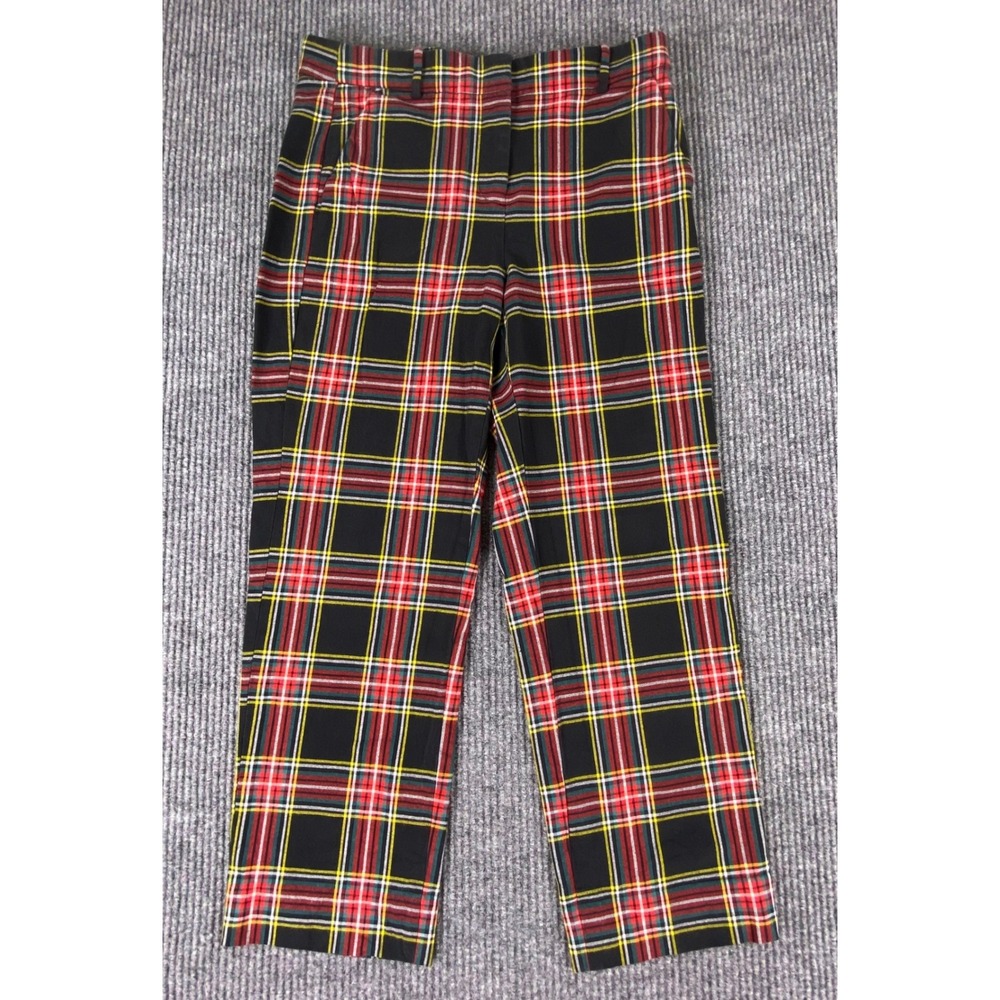 J.Crew Kallie Pant Womens 6 Black Red Plaid Tartan Ankle Trousers Preppy